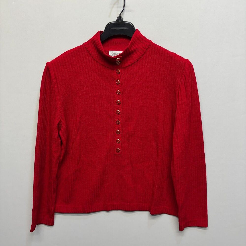 St. John Sport Marie Gray Knit Top Sweater Size Large Wool Blend D101 -18